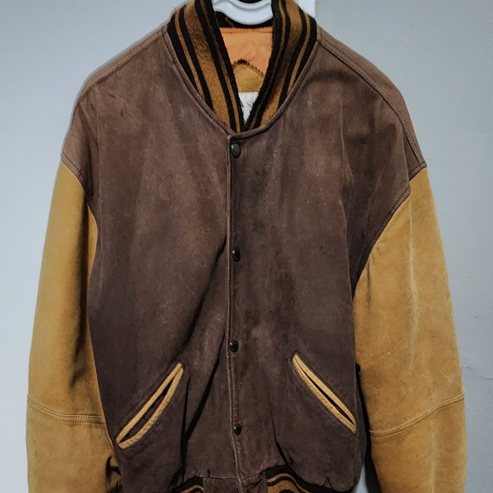 Men's vintage suede varsity bomber jacket